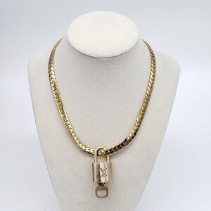Authentic Louis Vuitton Gold Padlock w/ Unbranded Fashion Stainless Steel Chain